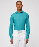 Camisa a medida para hombre verde de lino