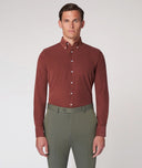 Camisa a medida de hombre color ladrillo, en terciopelo de algodón