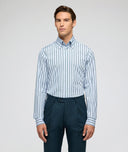 Chemise en coton à rayures bleu clair et vertes
