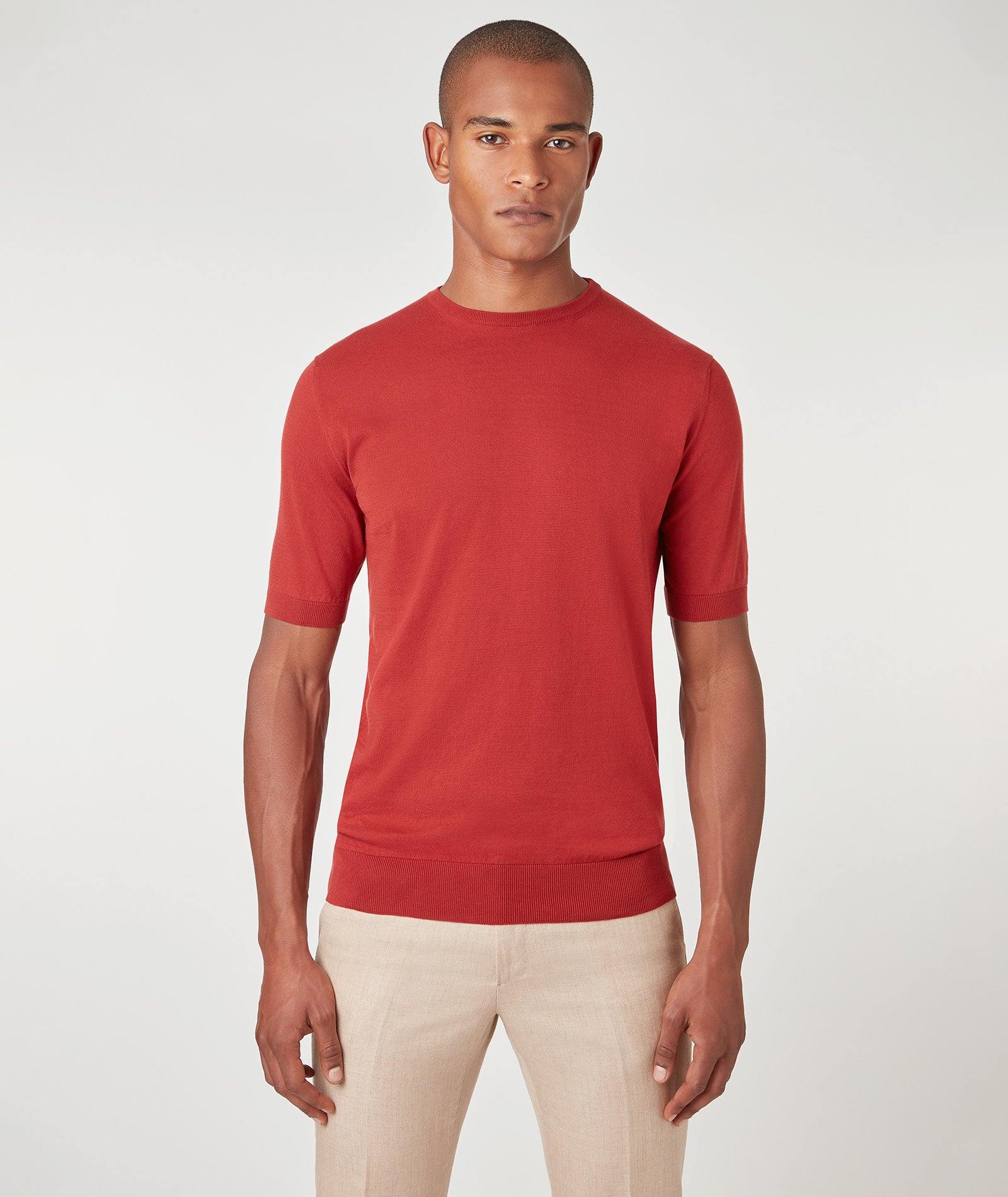 Brick red cotton knit T-Shirt – Lanieri - Main Image