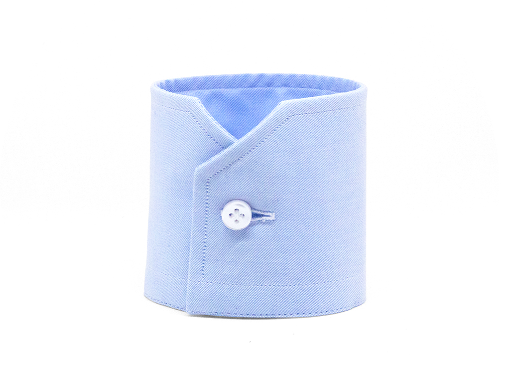 Light blue mitered barrel cuff with white button