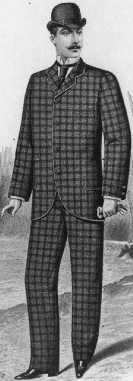 Abito maschile con giacchetta a sacco in tessuto quadrettato, Inverno 1892, Coll. Bertarelli, Milano