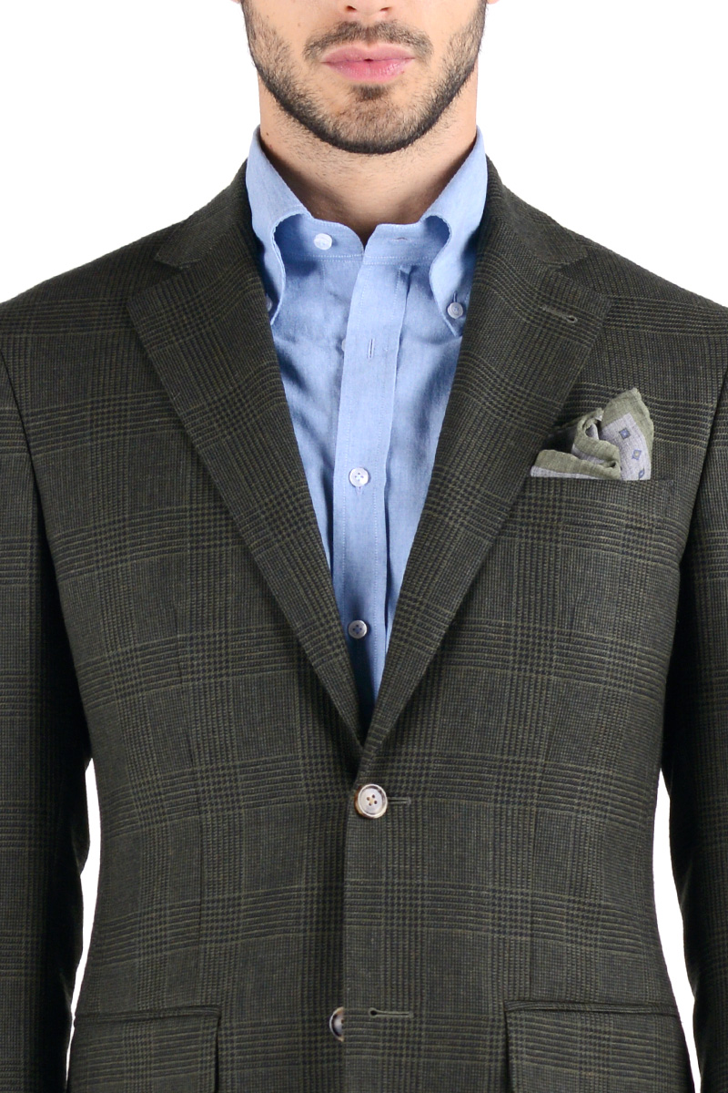 Classic notched lapel on Prince of Wales two-button blazer