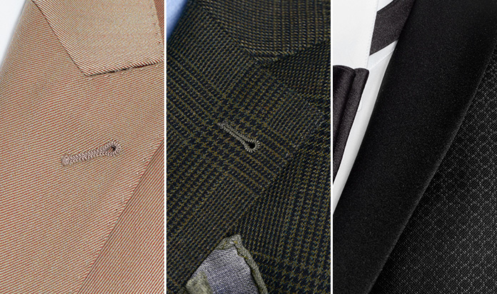 Men's suit lapel and collar styles: notched lapels, peaked or