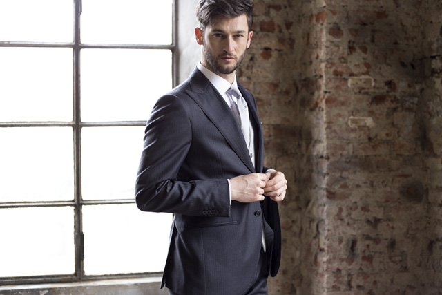 Custom gray suit for wedding with light waistcoat
