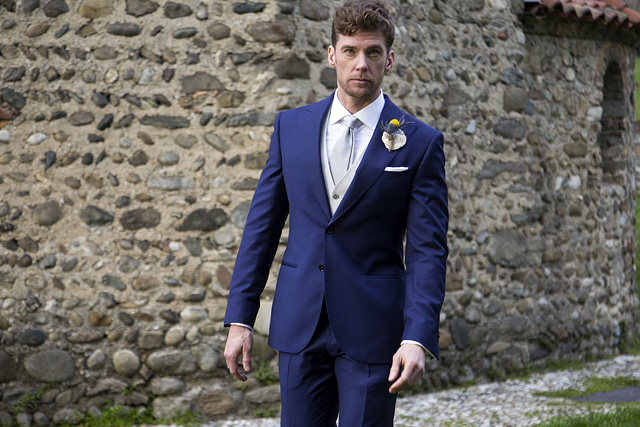 Blue tailored suit for groom with Lanieri contrast ivory waistcoat