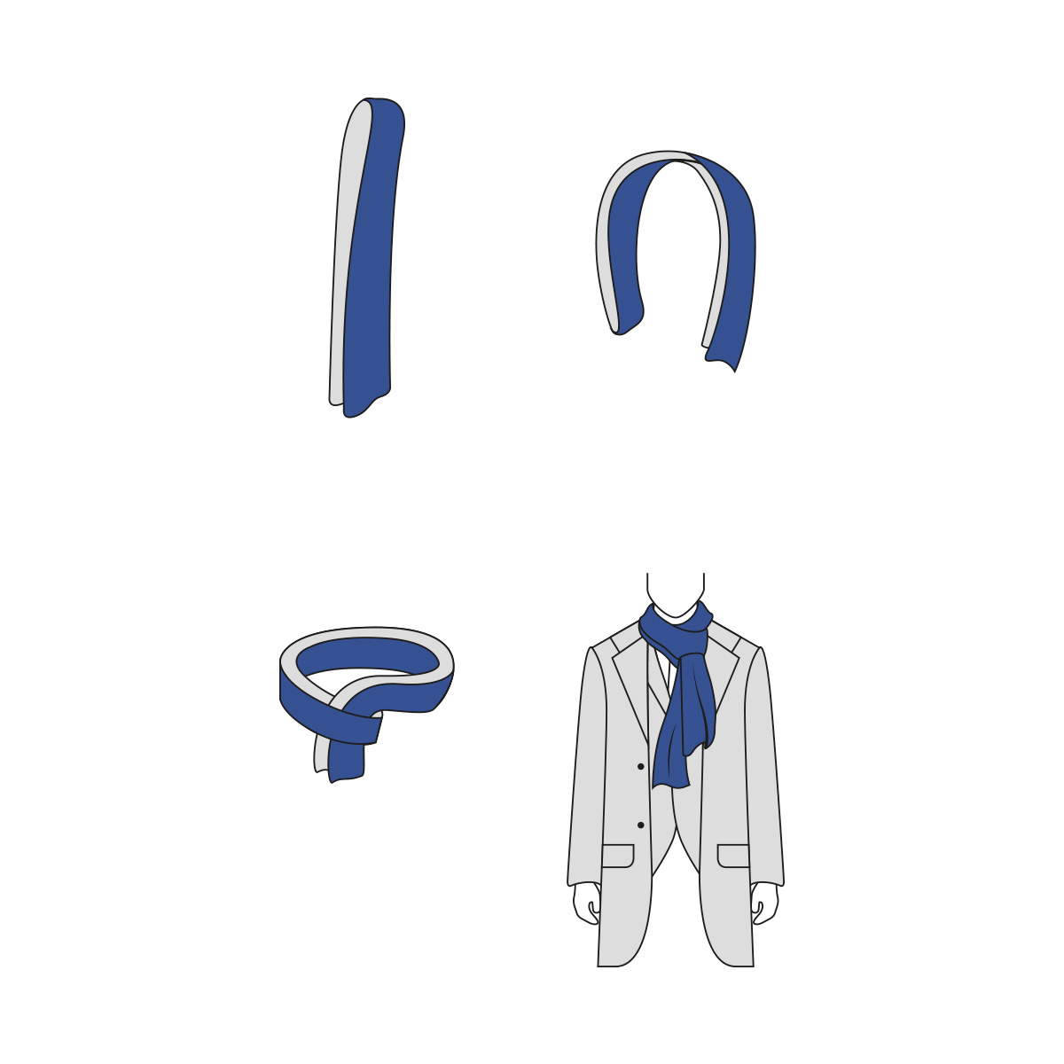 Parisian knot for scarf: infographic step by step