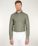 Camicia Verde Oliva Lino Made In Italy