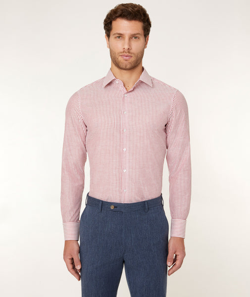 Camicia Righe Bianche Rosse Cotone Lino