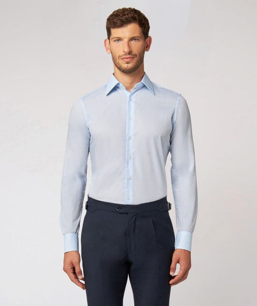 Chemise sur mesure pour hommes Bleu clair en Zéphir de Coton