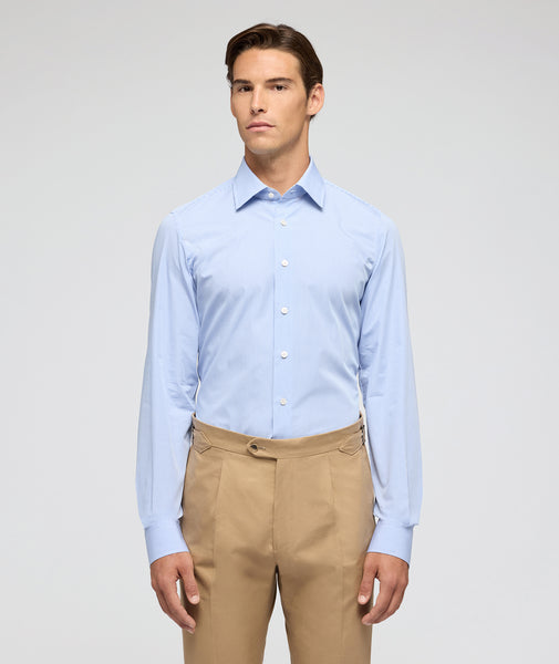 Camicia Azzurra in Popeline di Cotone Microquadretto