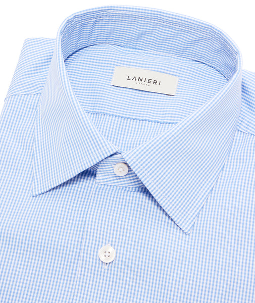 Camicia Azzurra in Popeline di Cotone Microquadretto