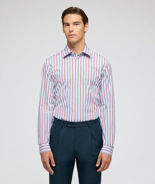 Camicia in cotone rigata azzurro e bordeaux