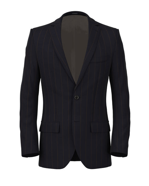 Giacca in lana gessata blu navy e marrone